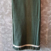 Dark Green Cotton Throw with Fringe | 140×200cm Elegant Soft Blanket for Sofa & Bed